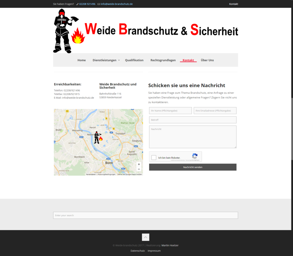 Weide Brandschutz contact page screenshót